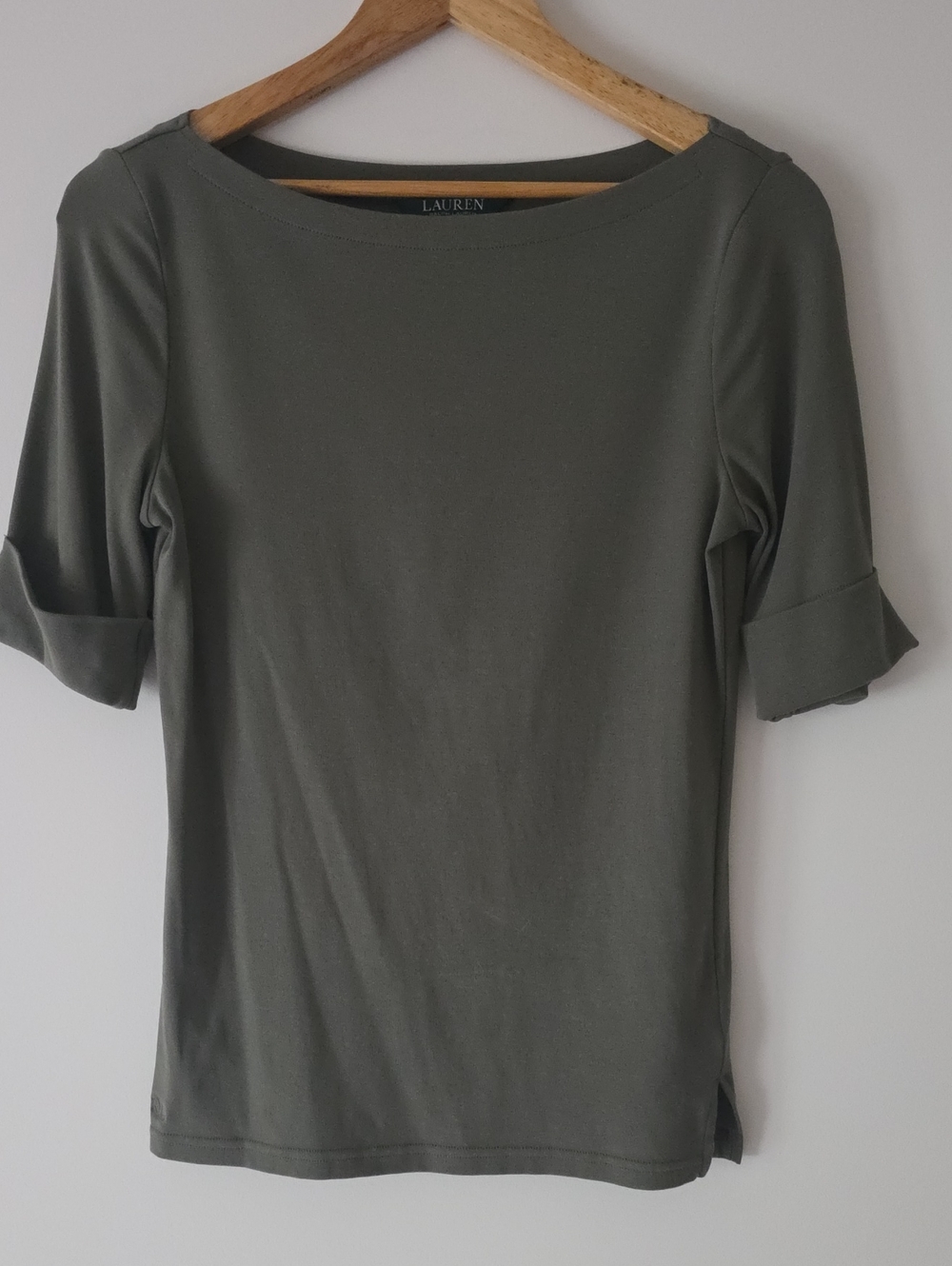 Lauren Ralph Lauren Olive Crewneck Elbow-Sleeve Top